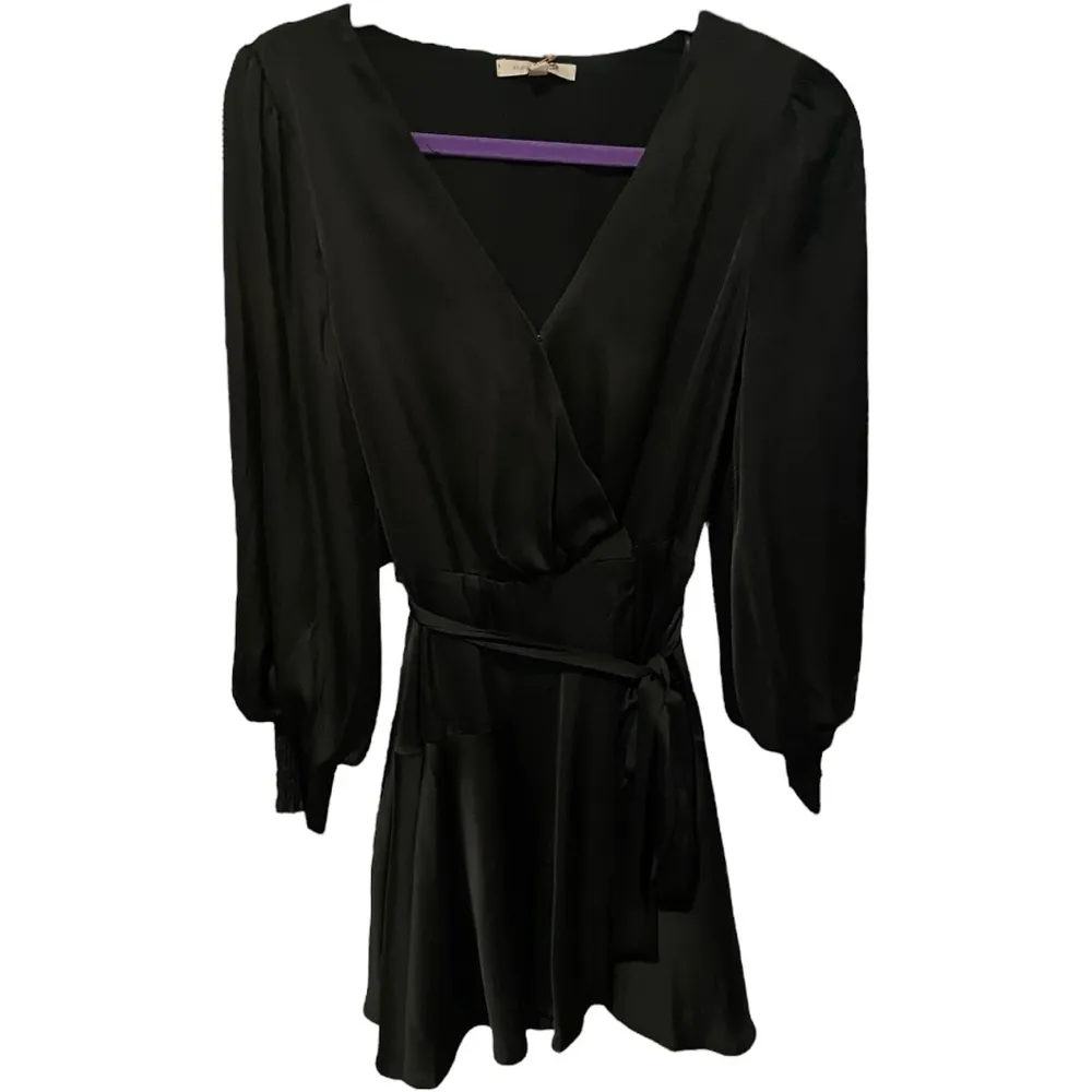 Skies Are Blue Black Satin Wrap Dress  Small Witch Whimsigoth Elegant Romantic - Image 7