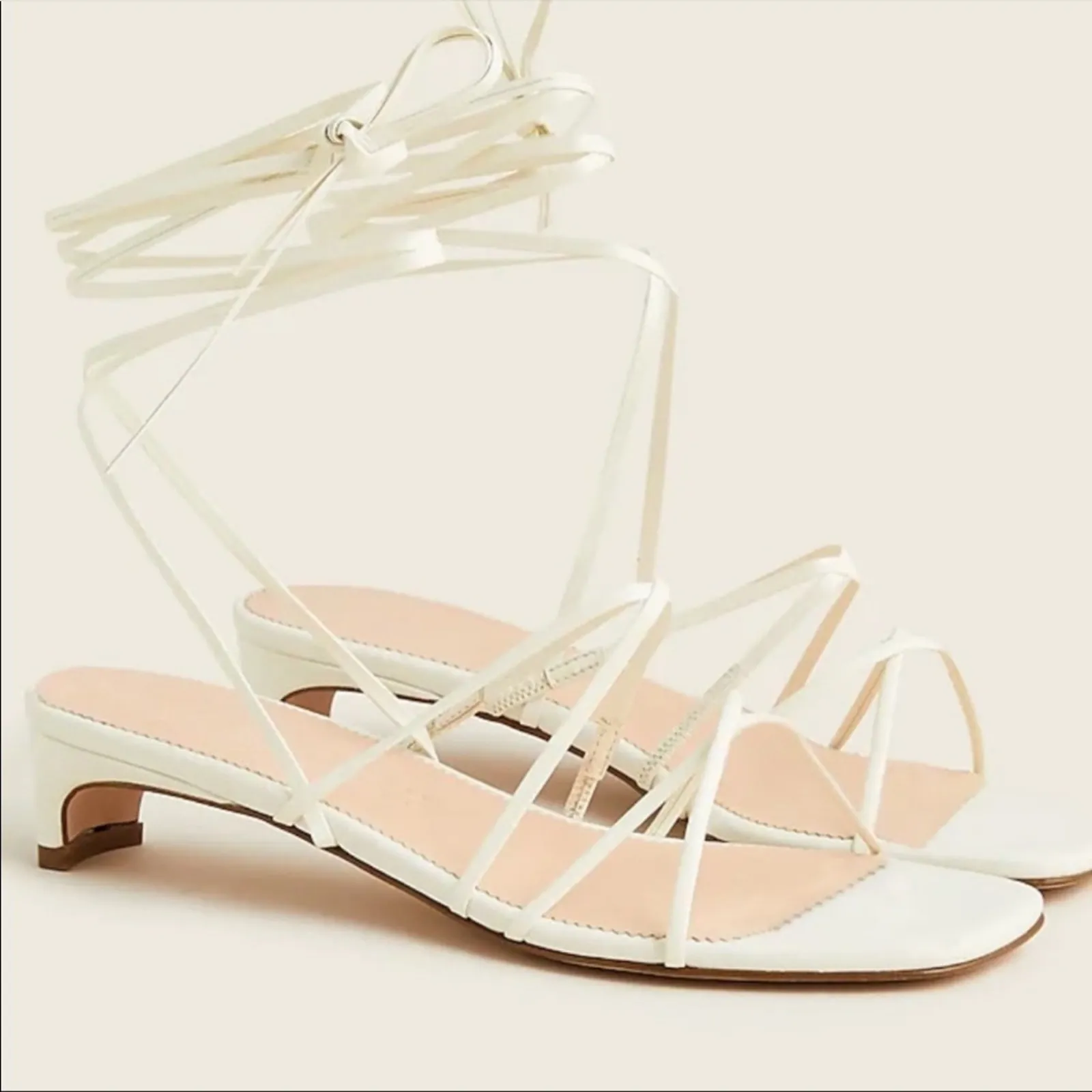 NEW J. Crew Italy ivory white strappy small kitten heel leather sandals - Image 2