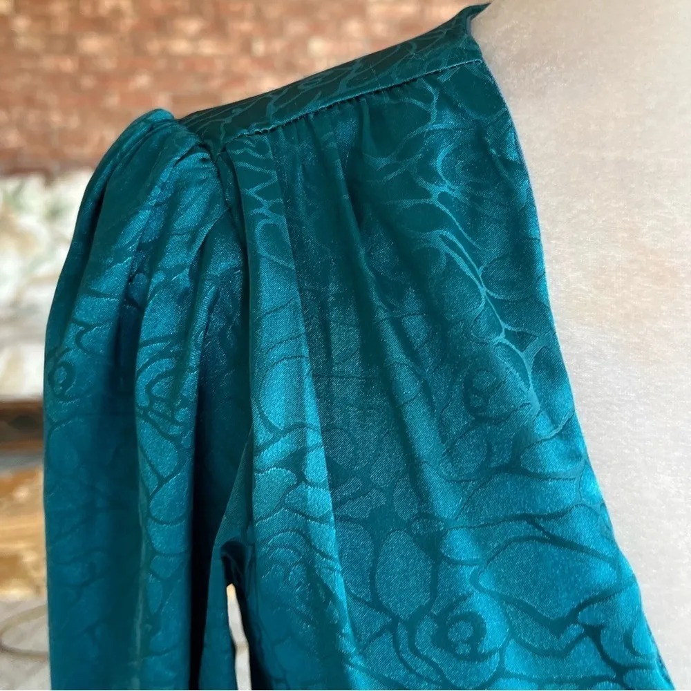 Bebe Mini Dress Bodycon Satin Jacquard Teal Blue XS Cocktail Low Plunging Neck - Image 4