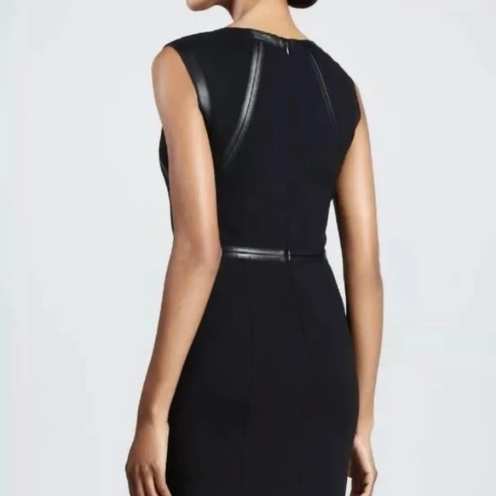 Lafayette 148 New York Overlook Black Leather Trim Dress Career Business size 4 - Image 2