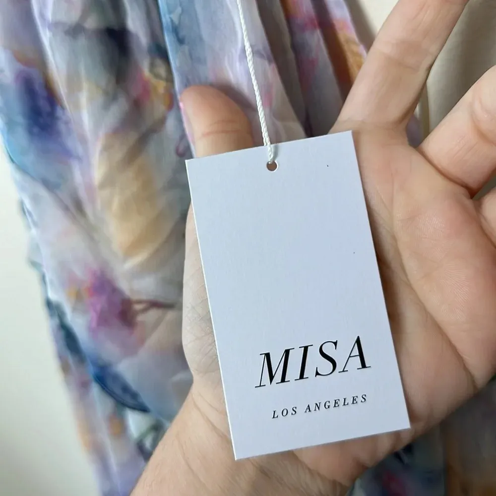 MISA Womens Victorian Dress XS Waterfall High Low Event Halter Neck Abstract NEW - Image 8