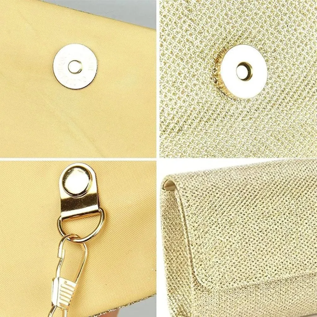 ⚡ Women's Gold Evening Sparkling Button Closure Party Wedding Clutch Handbag - Image 3