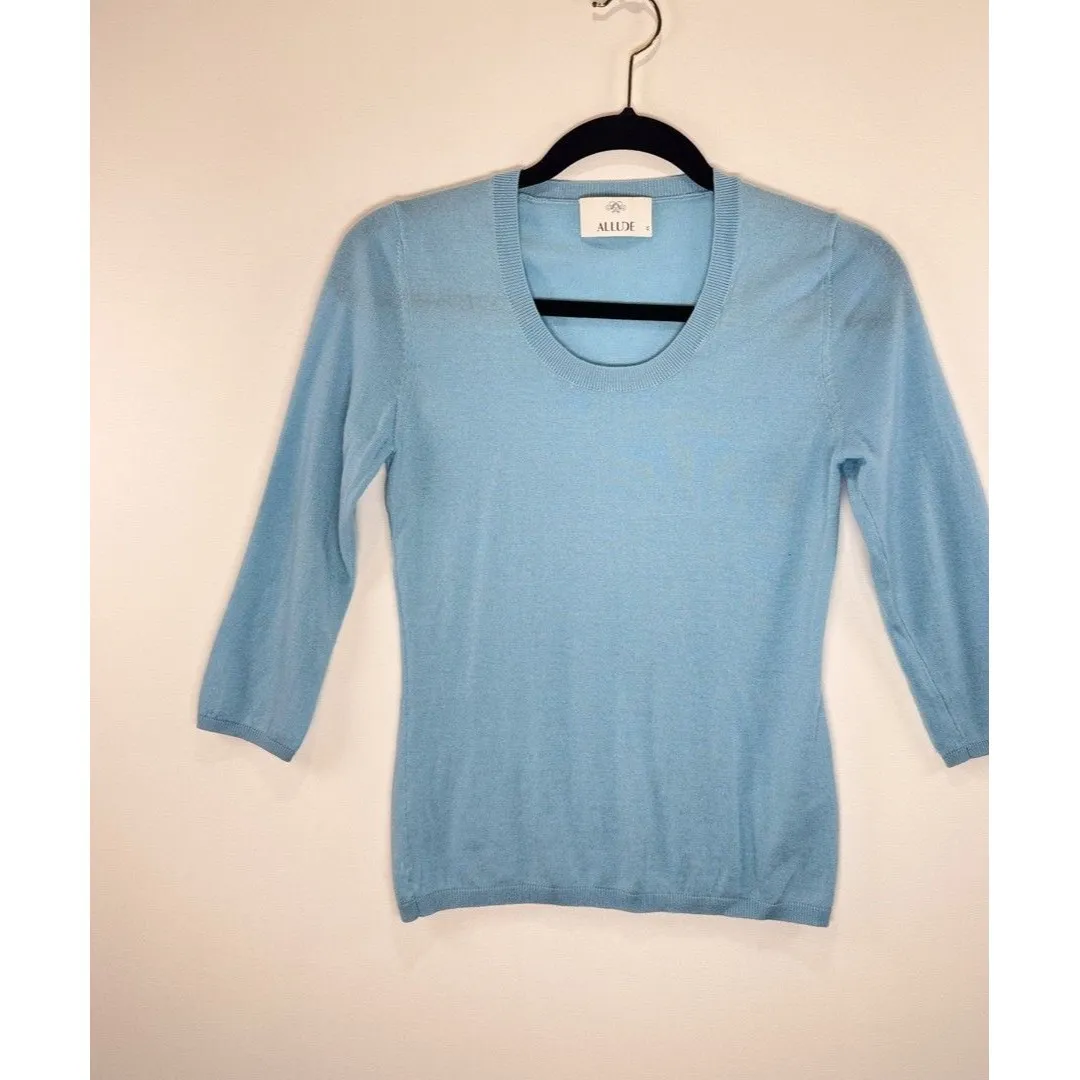 Allude Womens Sweater Blue Crewneck Cashmere Knit 3/4 Sleeve Pullover Jumper XS - Image 5