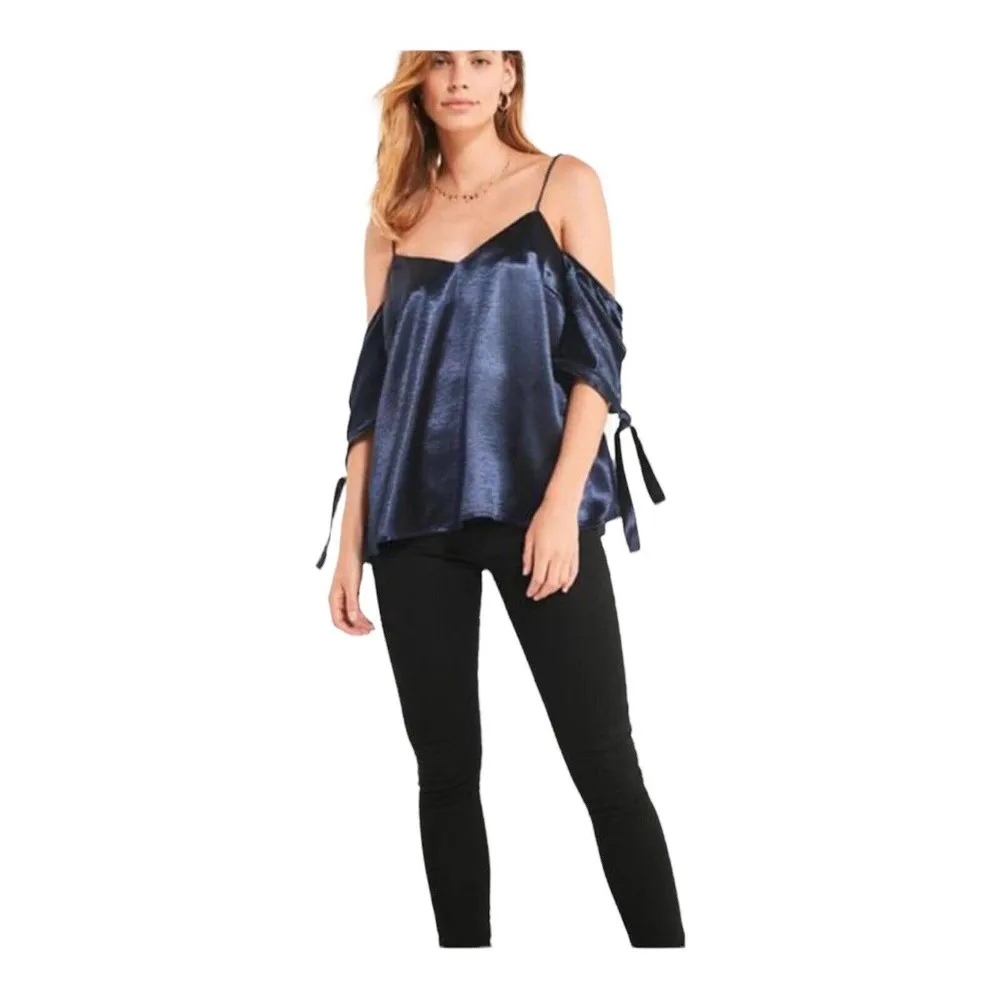 Silence + Noise Urban Outfitters Shiny Blue Off Shoulder Top Size M New - Image 11