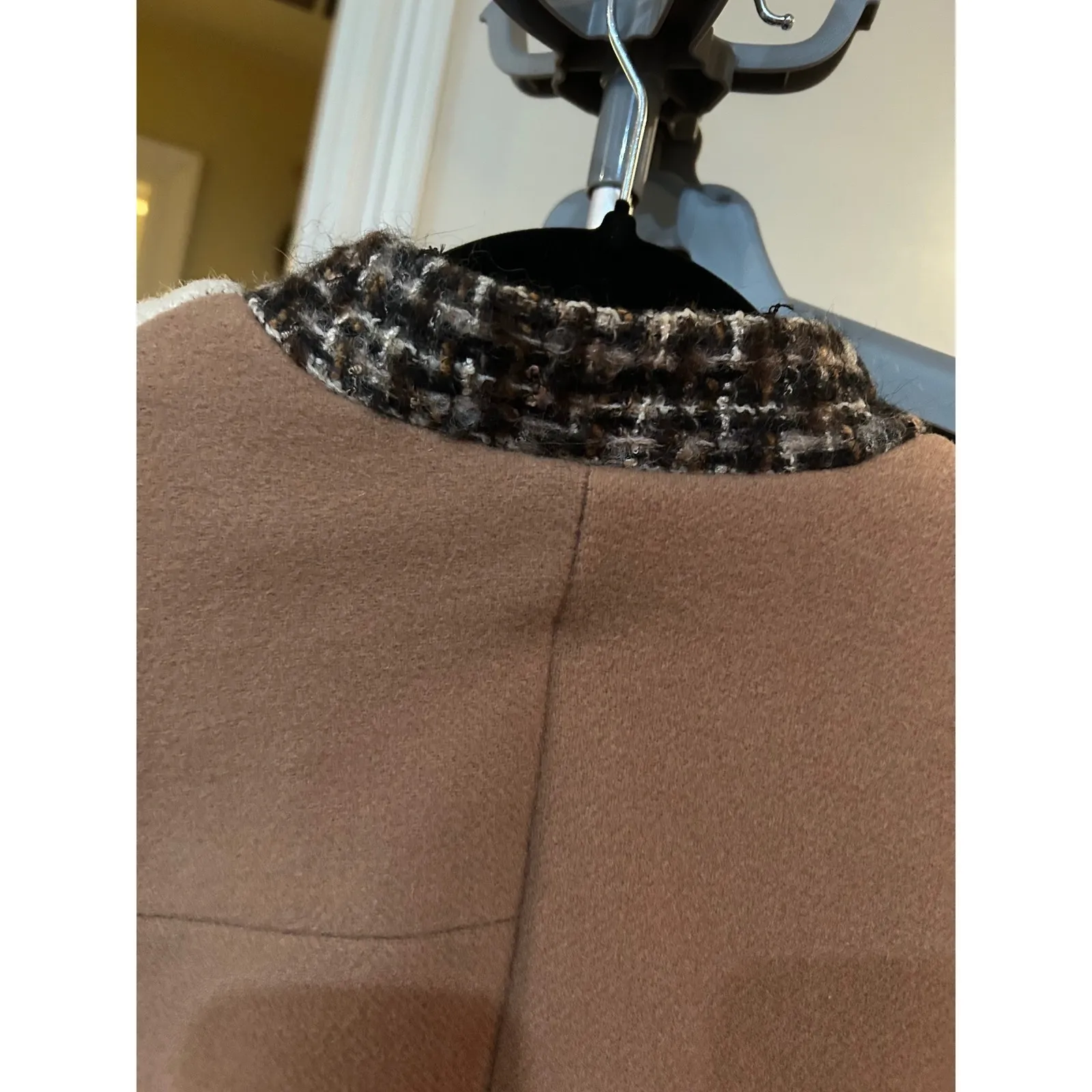 baabaazuzu luxury designer Patchwork Wool Blend Jacket Button‎ Front Neutral Tan Size L - Image 14