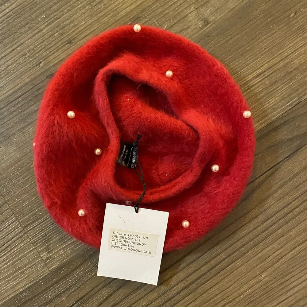 Red Pearl Embellished Wool Beret | NWT from ASOS - Image 3