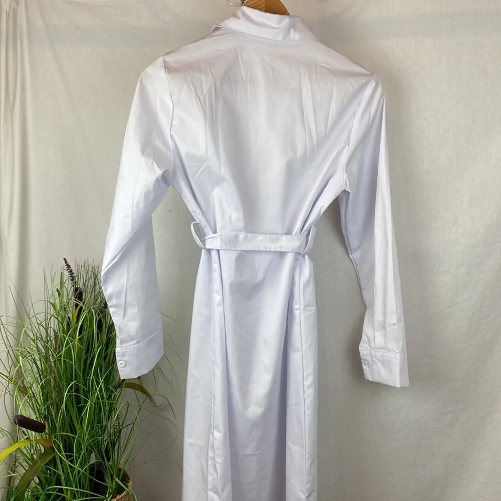 100% Cotton Long Sleeve Button Front Open Skirt Midi Prairie Shirt Dress XL White - Image 2