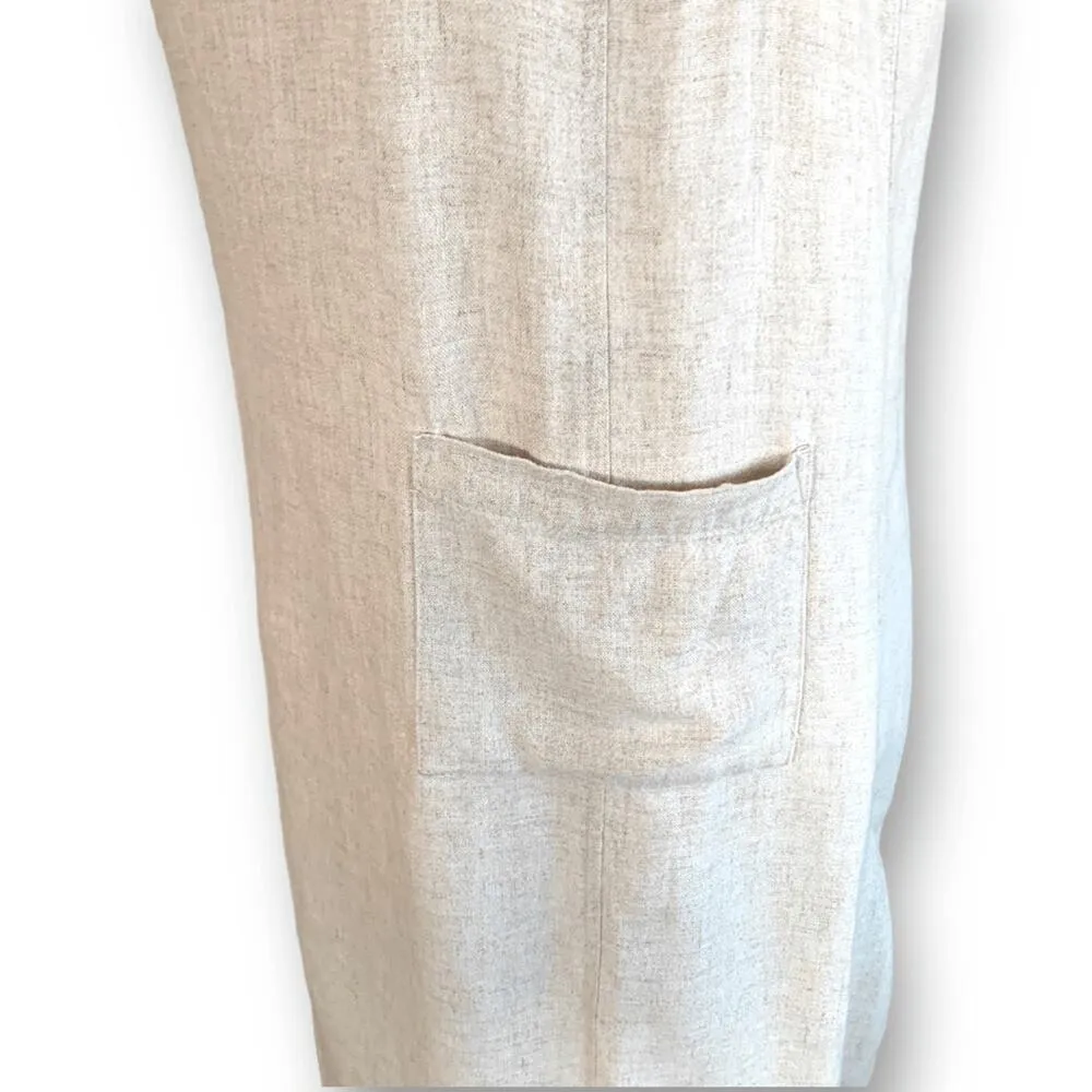 Vintage 90s Petites Linen Blend Beige Midi Dress Pinafore Overall Lightweight Tan Size undefined - Image 4