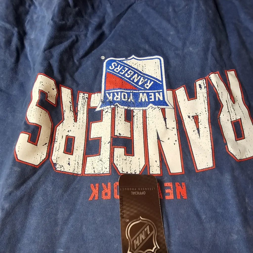 NHL New York Rangers Oversized Acid Wash Raw Hem Crop Tee In Large Extra Large Blue - Image 3