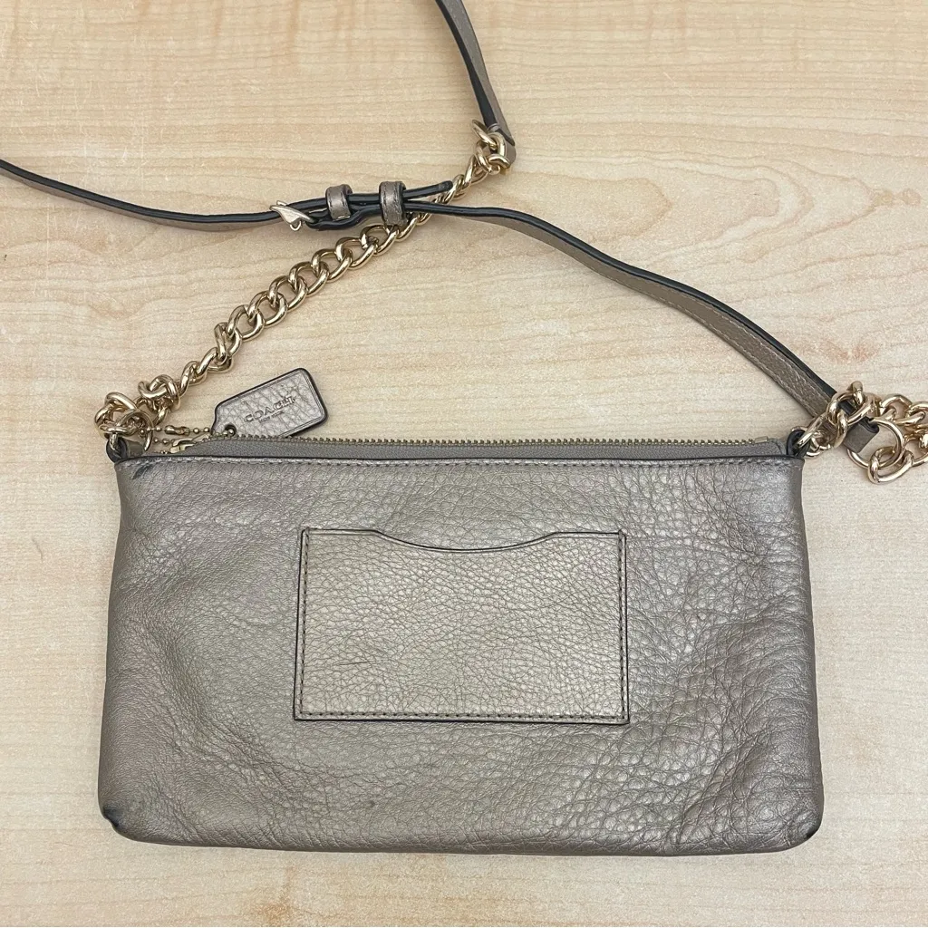 COACH  Quinn Gray Leather Chain Strap Zipper Closure Crossbody Bag; 4” x 6” - Image 9