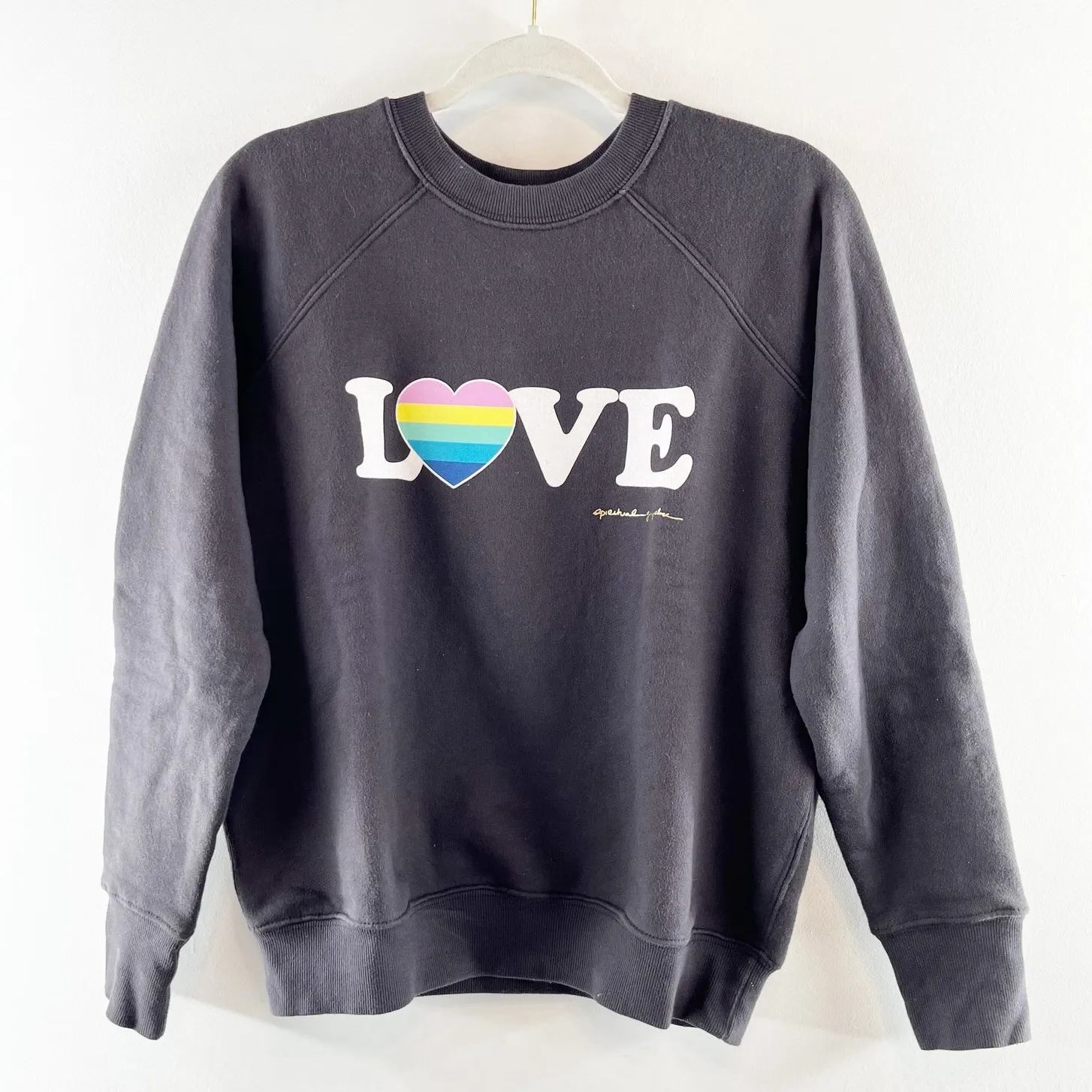 Spiritual Gangster Love Graphic Rainbow Heart Pullover Crewneck Sweatshirt Gray - Image 2