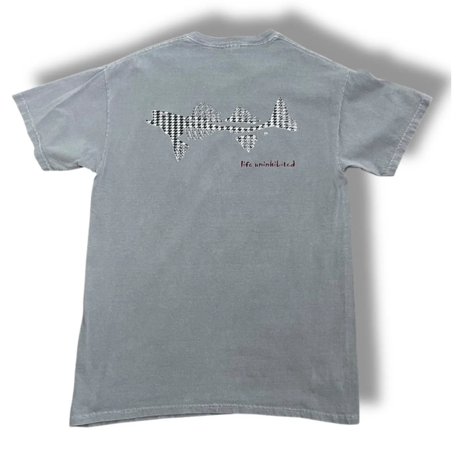 Coastal Cotton life uninhibited houndstooth fish skeleton tshirt Gray Size M - Image 8