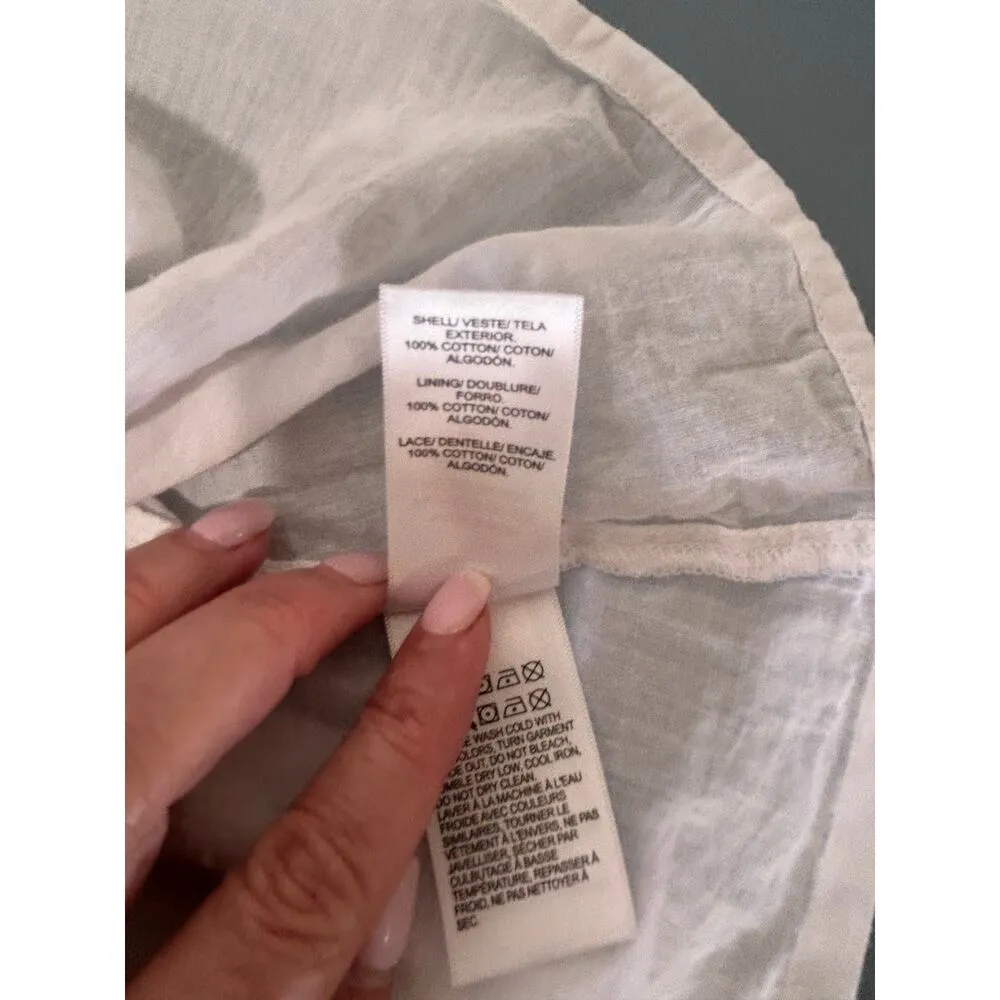 Lucky Brand peasant boho dress size XS white cotton crochet straps - Image 10