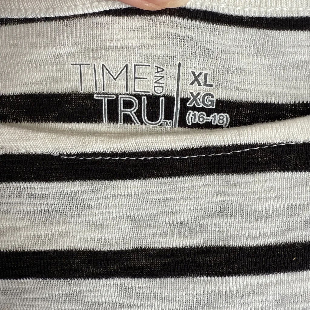 Black White Striped Boatneck Relaxed Fit 3/4 Sleeve Top Soft Stretch Knit XL New - Image 4