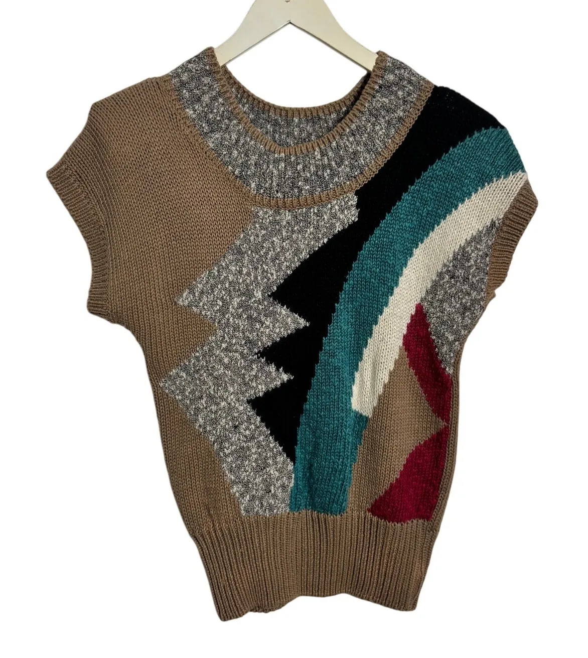 Counterparts Sweater Women S Tan 80s Shoulder Pads Fall Career Officecore Ramie - Image 1