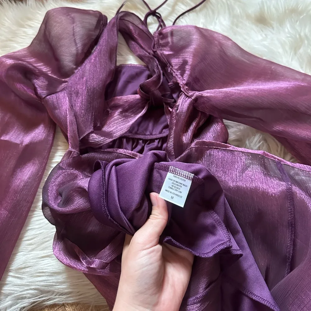 LUCY IN THE SKY Crinkle Long Sleeve Babydoll Mini Dress - Image 7