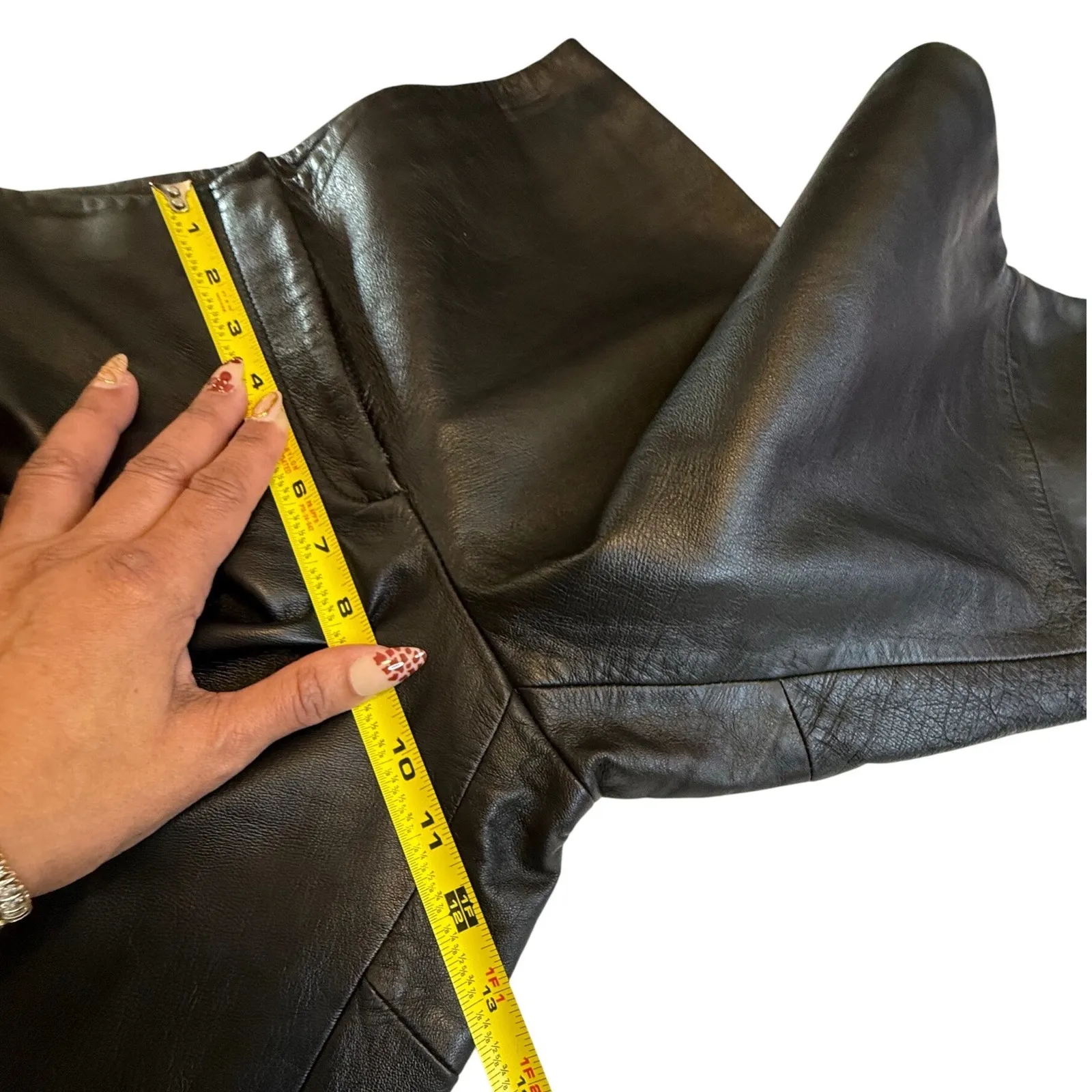 VS2 by Vakko Y2K Black Leather Straight Pants 100% Genuine Lamb Leather Trousers Size 8 - Image 9