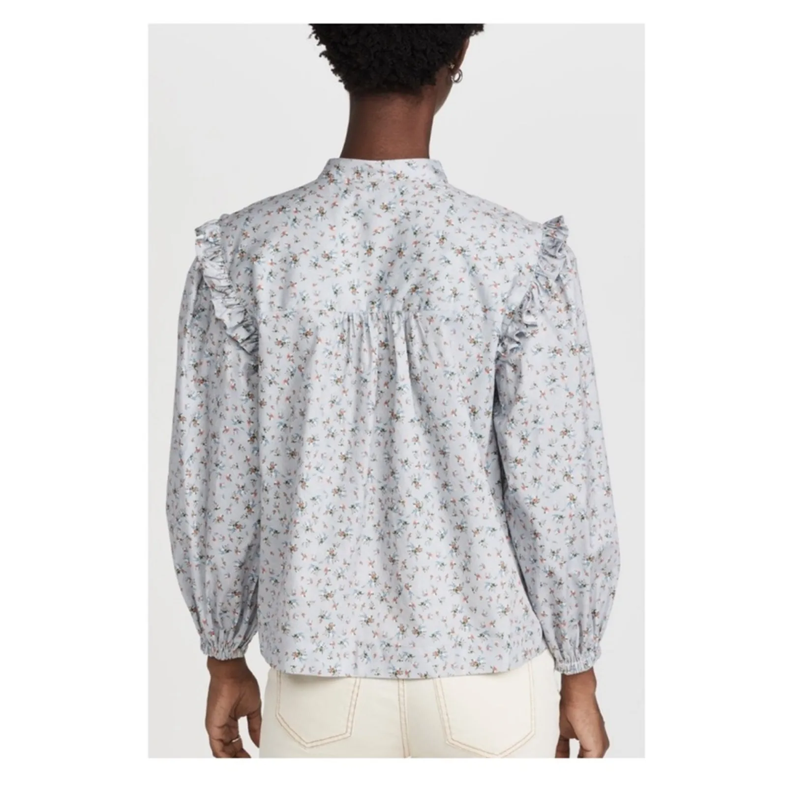 Something Navy Floral‎ Ruffle Button Down Blouse XS Blue - Image 8