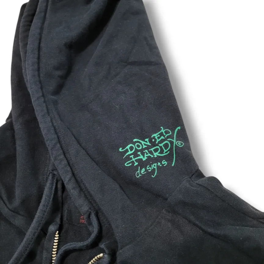 Y2k Vintage Ed Hardy Sweatshirt Small Zip Up Hoodie NYC Skull Eagle Snake Fading Faded Discoloration - Image 5