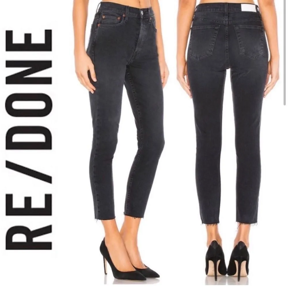 Re/Done Originals High Rise Ankle Faded Black Jeans Raw Hem Button Fly- Size 25 - Image 3