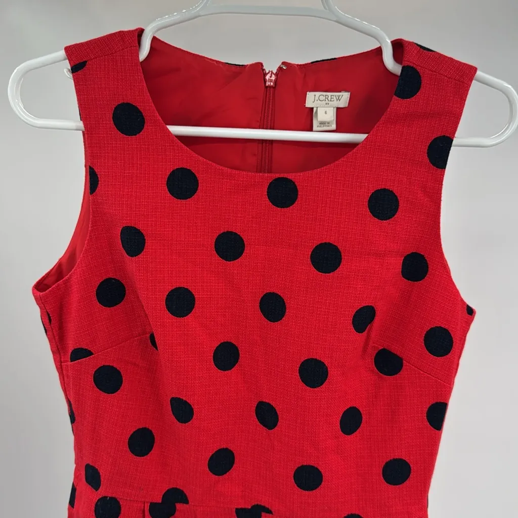 J. Crew Factory Red Dress with Navy Dots structured sleeveless above knee office Size 6 - Image 6