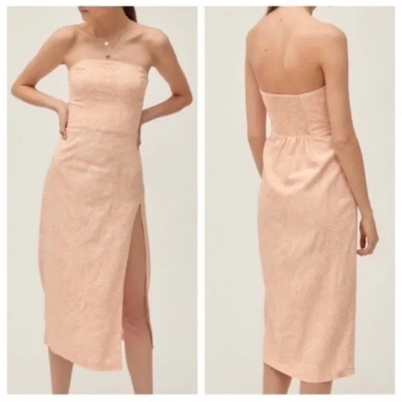 Urban Outfitters Dress Midi Strapless High Slit  Zebra Print Pink/Coral Small - Image 2