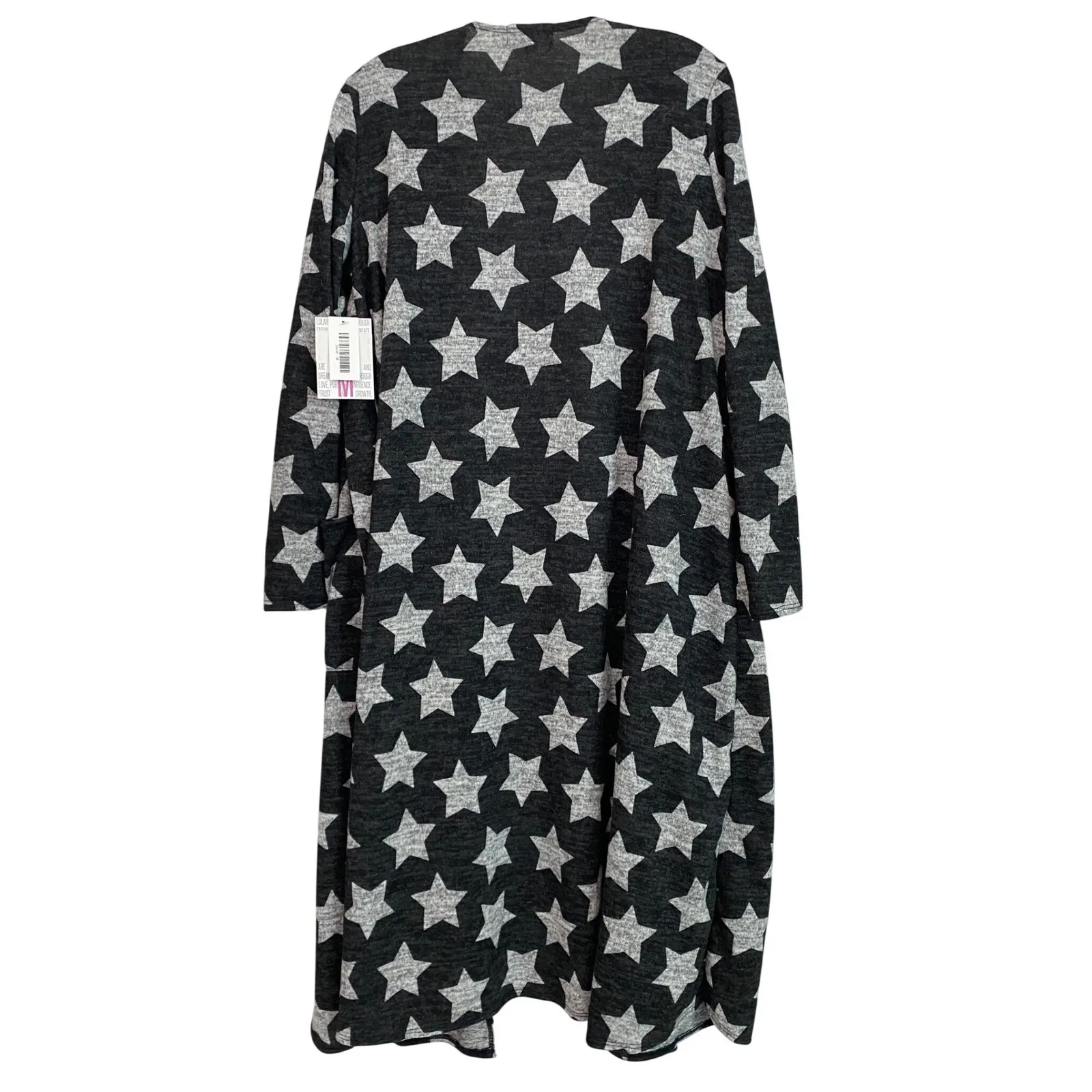 LuLaRoe Sarah Duster Cardigan Charcoal Gray White Big Stars Print Unicorn M NWT - Image 3