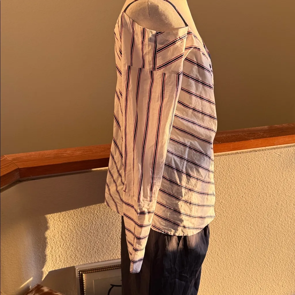 Mango Asymmetrical Striped Cold Shoulder Blouse - Black and White - Image 2