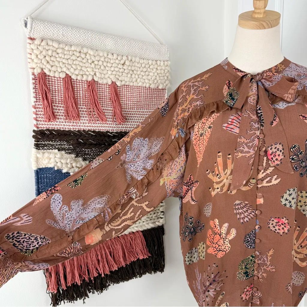 Blank Anthropologie Imogen Button Down Blouse Sz M Nwt Brown Size M - Image 4