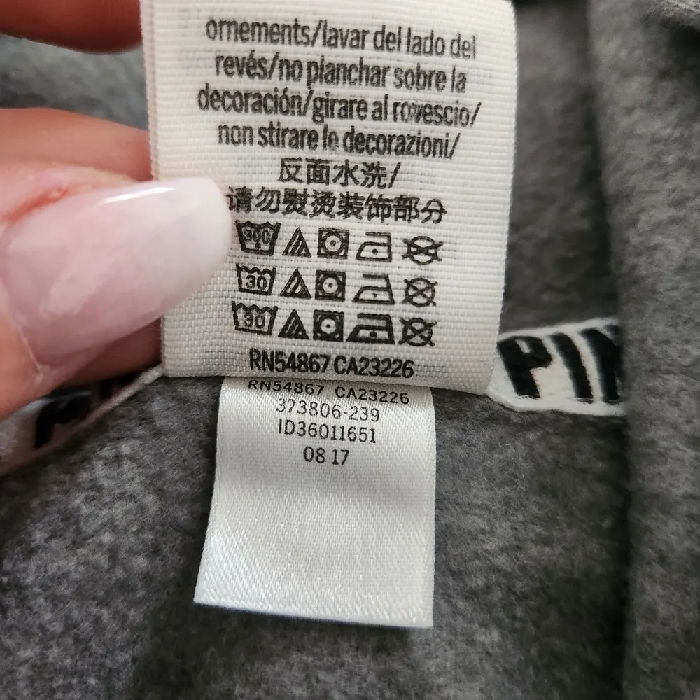 PINK Victoria’s Secret Cropped Lace Up Grommet Sleeve Hoodie Gray Size Large - Image 4