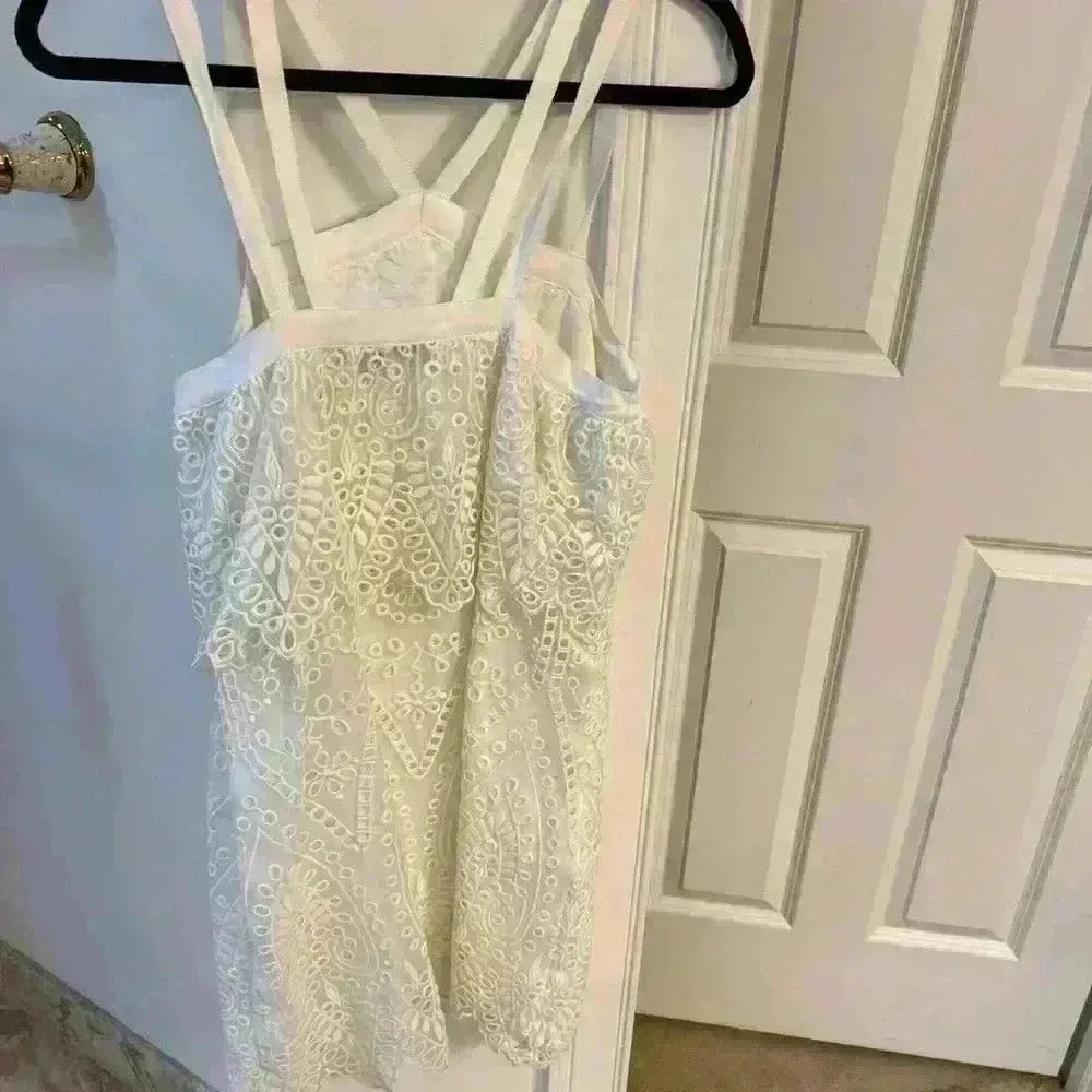 LIKELY Revolve Abergreen White Lace Eyelet Mini Dress 8 - Image 4