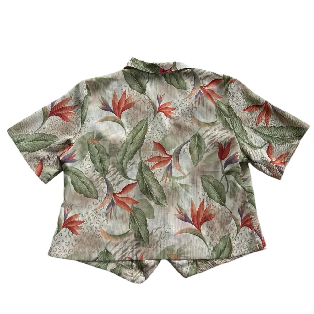 Vintage 90s Textured Birds Of Paradise Tropical Floral Button Down Shirt 12P Orange - Image 9