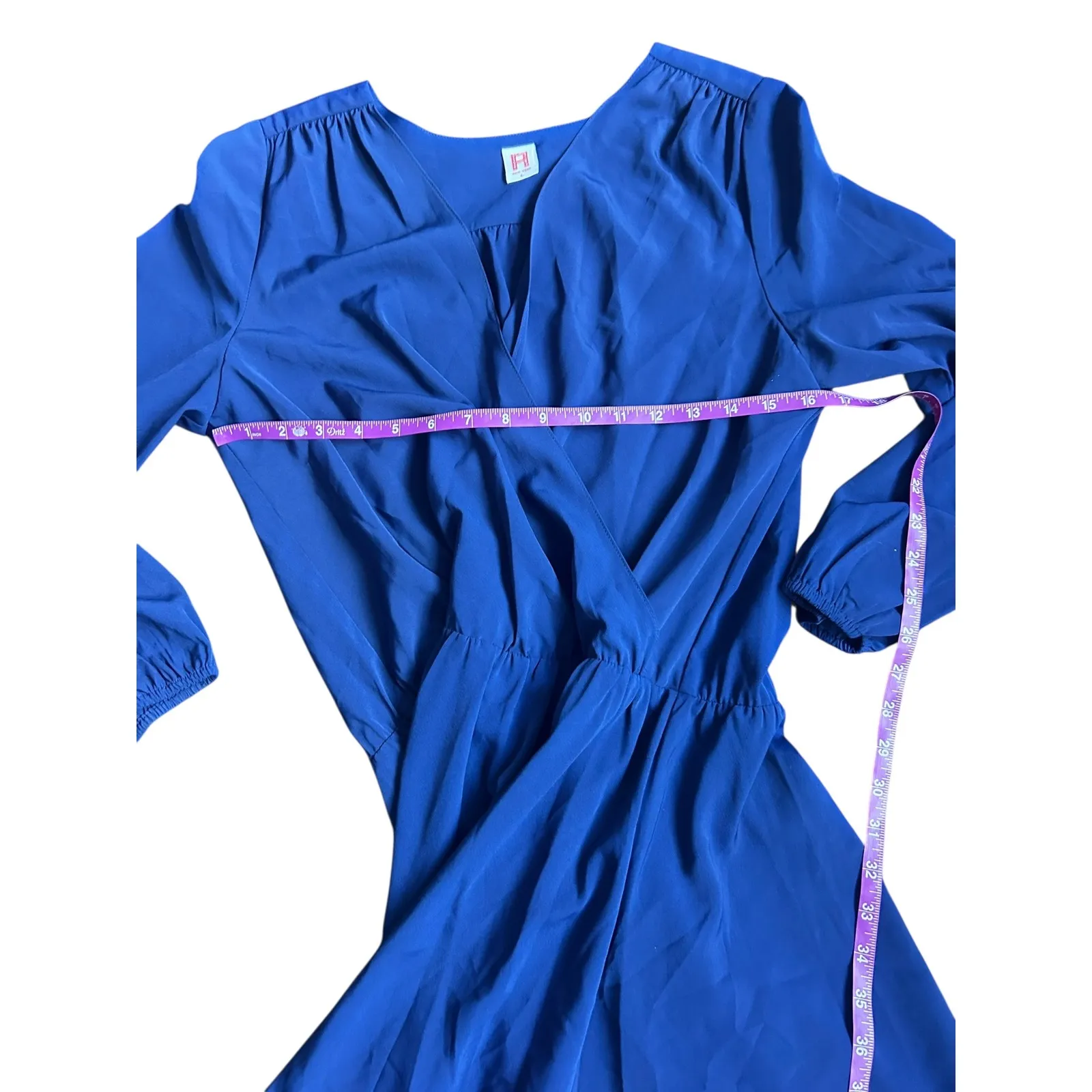 Amanda Uprichard Royal Blue V Neck Long Sleeve Midi Dress Women Size L - Image 4