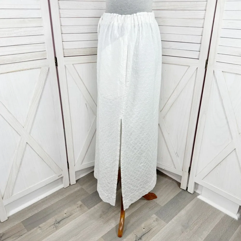 Free‎ People Textured Cotton Side Slit Maxi Skirt White Large Pockets Drawstring - Image 2