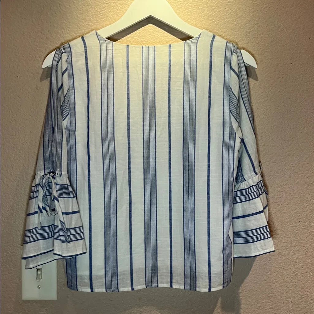 Lucky Brand Women’s Cotton Striped Bohemian Coastal Blouse Arm Slits Size XS - Image 8