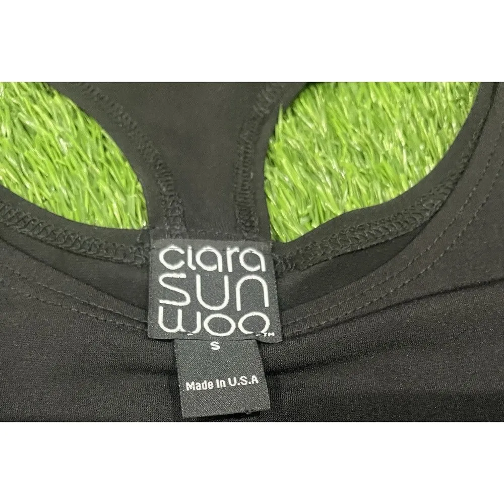 Clara Sun Woo Women’s 3/4 Sleeve Black Top Size Small Cut Out Asymmetrical hem - Image 2