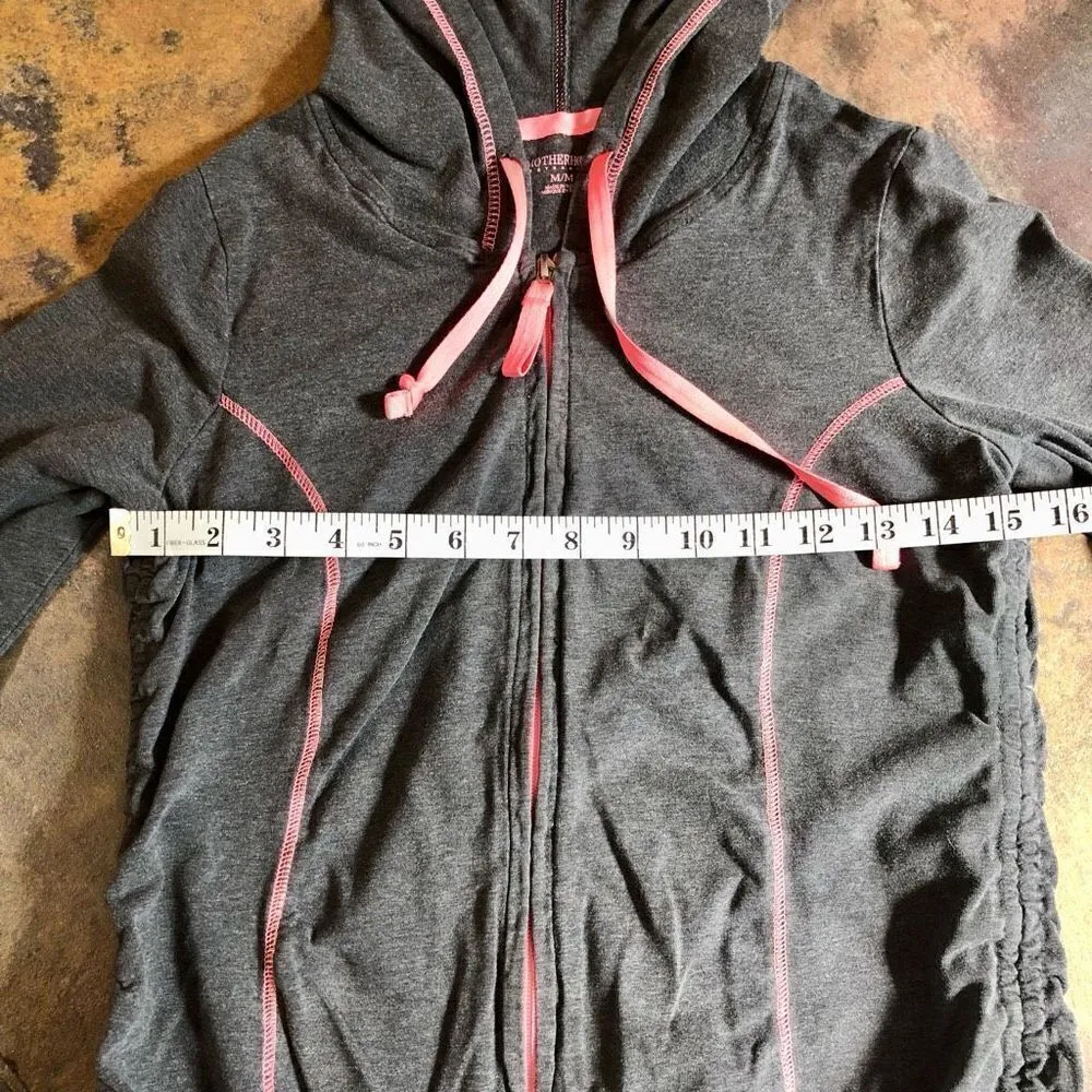 Motherhood Maternity Gray Pink Hoodie Zip Up Ruching Side Jacket Medium - Image 5