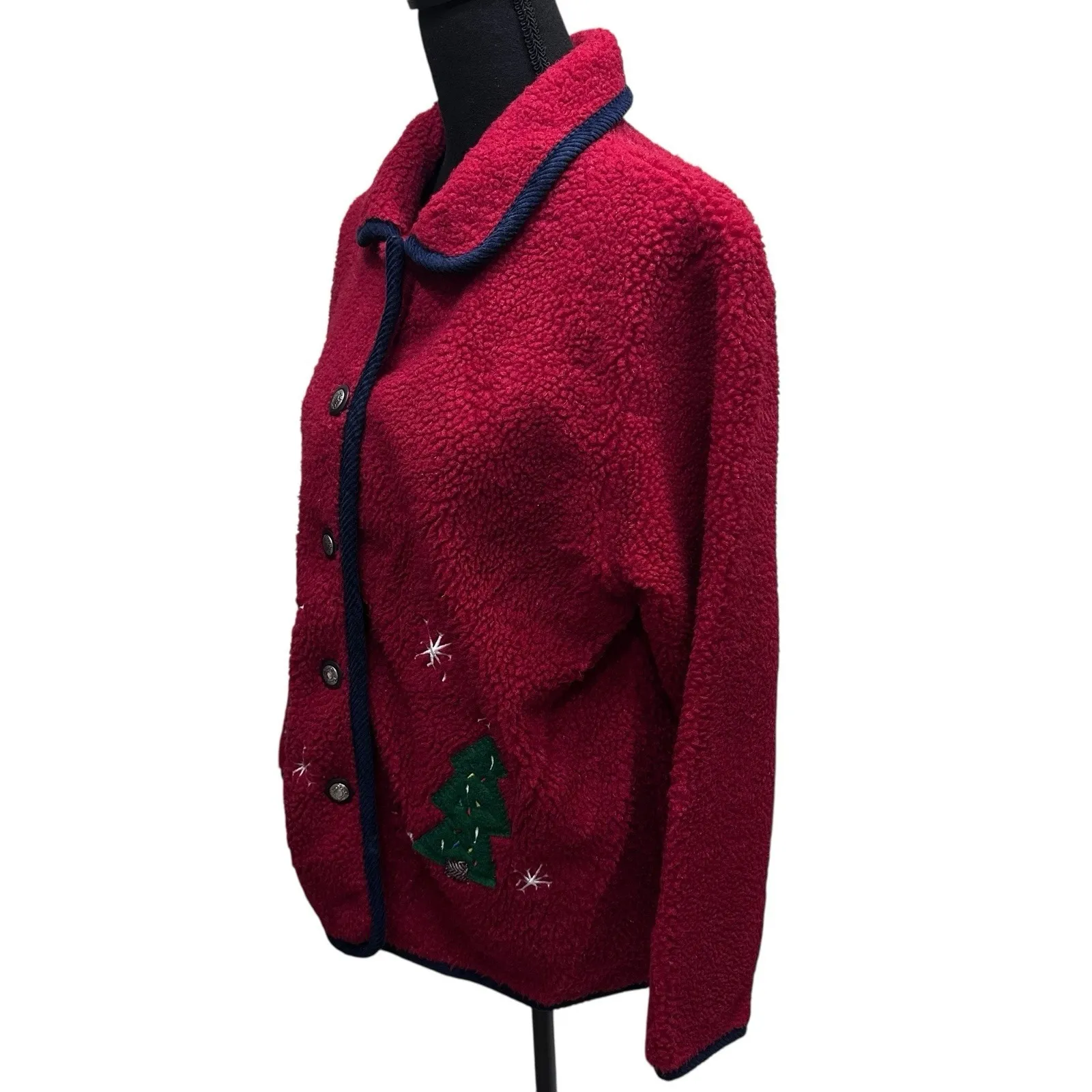Vintage Button Up Cardigan Sweater Red Christmas SNOWMEN Women's Size Small - Image 4