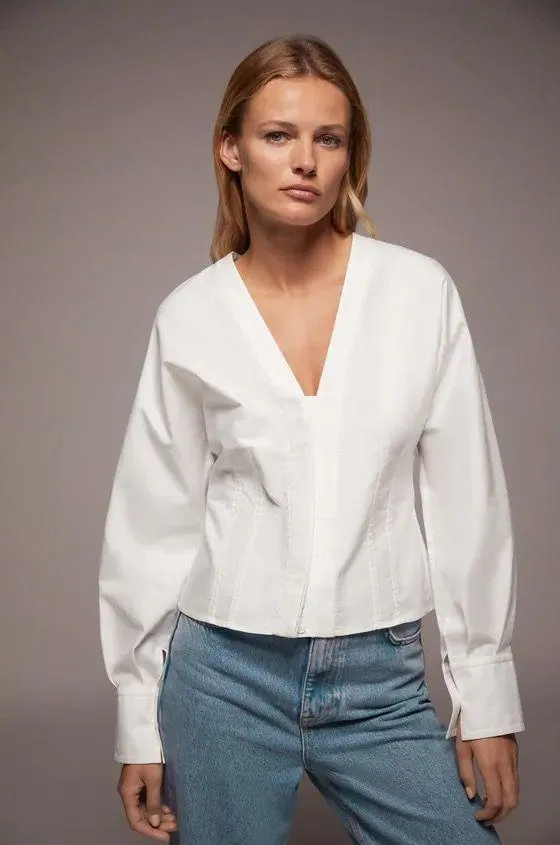 Bloggers Fav  White Dart Long Sleeve Shirt - Image 2