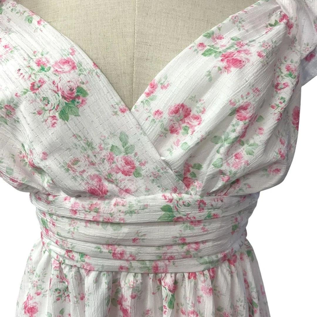 Altar'd State Raquel Mini Dress Size Medium White Pink Cottagecore Floral NWT‎ - Image 3