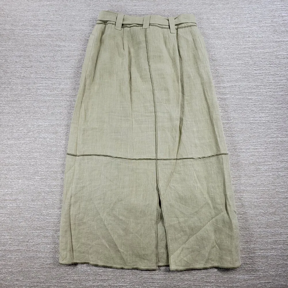 Harve Benard Linen Skirt Womens 6 Tan Lightweight Tie Waist Lagenlook Minimalist - Image 3