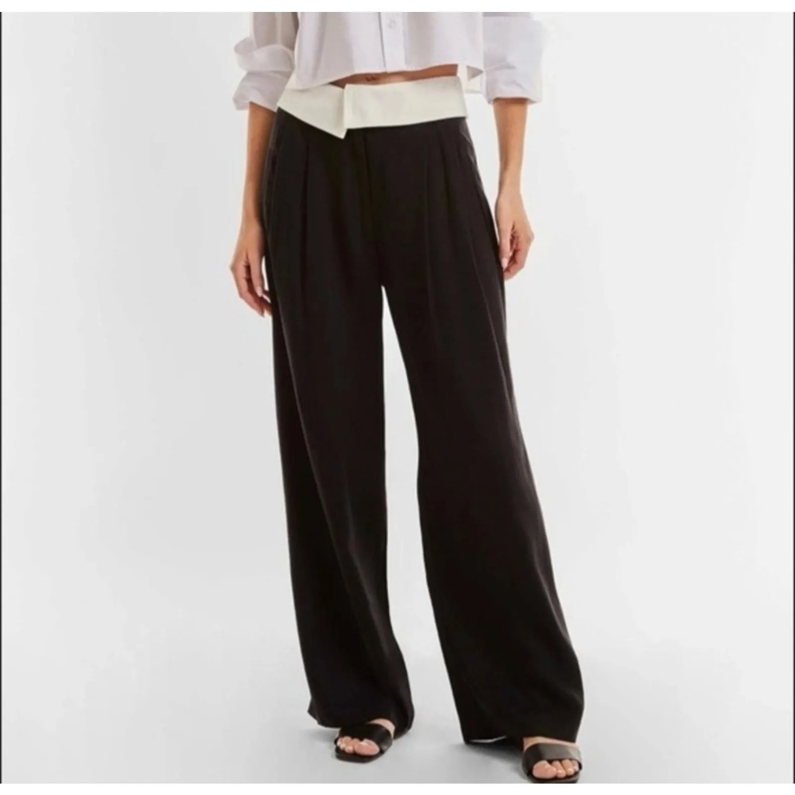 The Noli Shop Women's Dress Pants Foldover Trousers Black Elegant Size 4 - Image 4