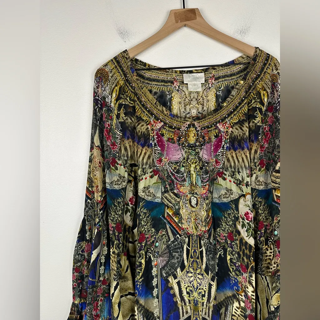 CAMILLA 100% Silk A-line Off the Shoulder Gems Boho Frill Dress Women’s Sz M - Image 3