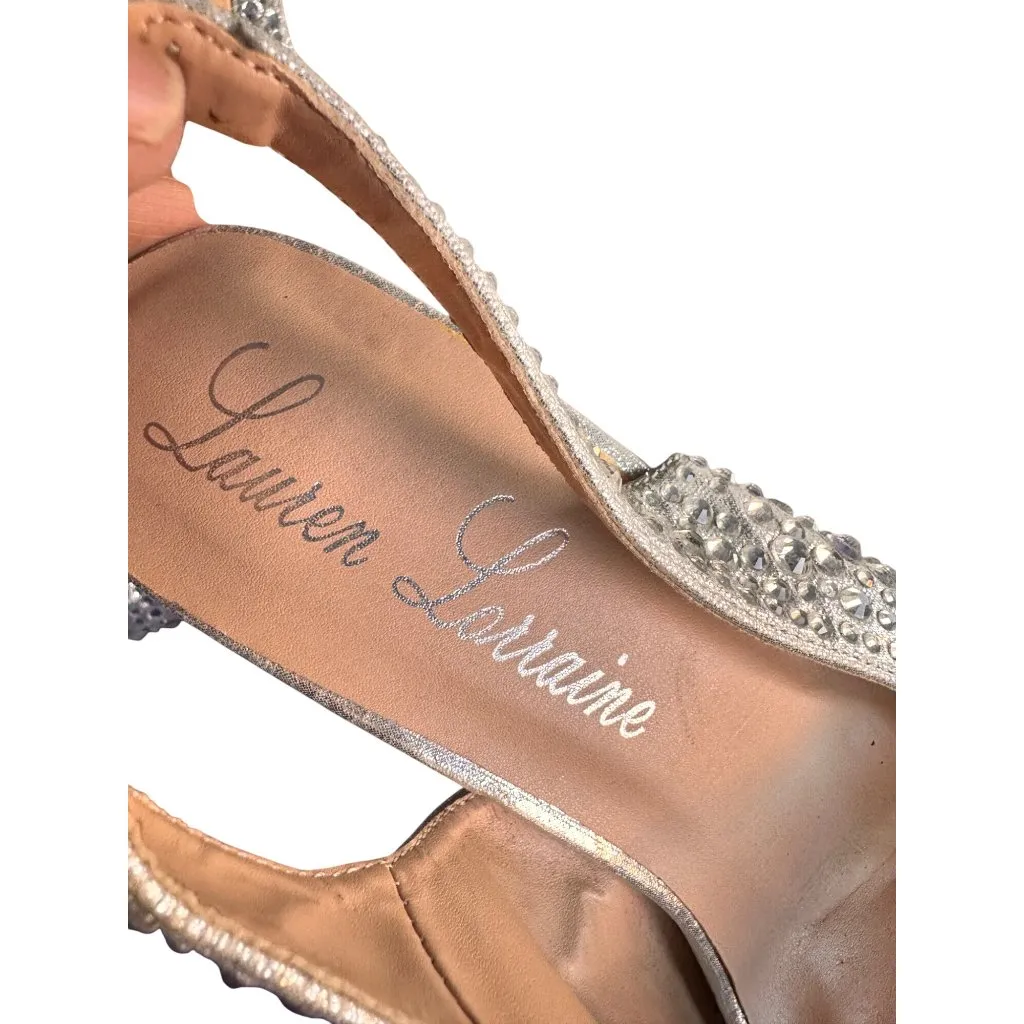 Audrey Brooke Size 11 Rhinestone Stilettos Peep-Toe Slingback Silver - Image 7