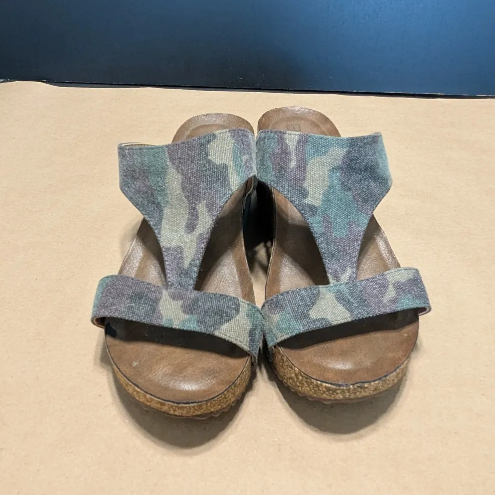 Boutique by Corkys Lilo Canvas Camo Wedge Cork Sandals Peep Toe Twee Summer Boho Green Size 7 - Image 3