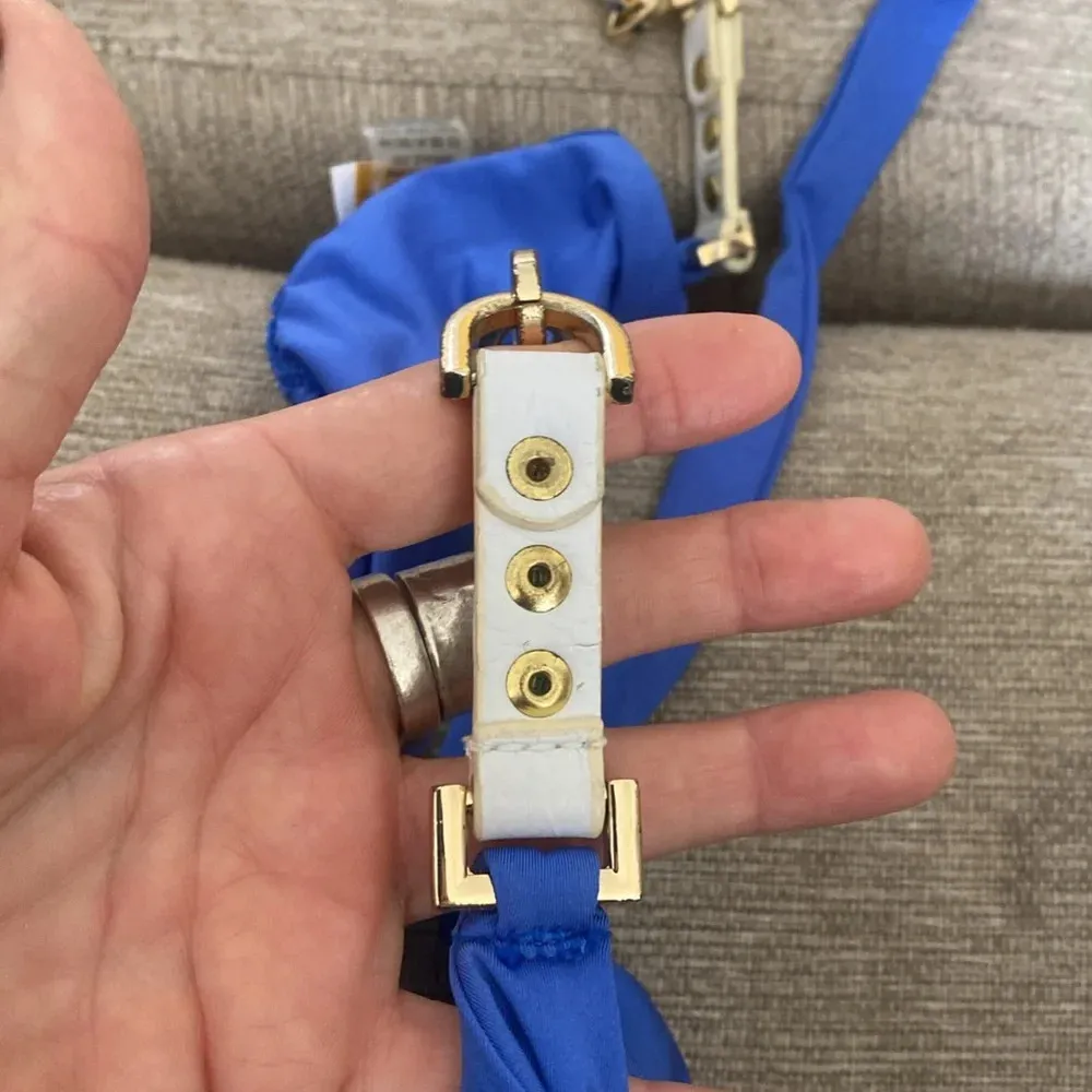 Beach bunny bronze leather and gold chain triangle top bikini size large blue - Image 8