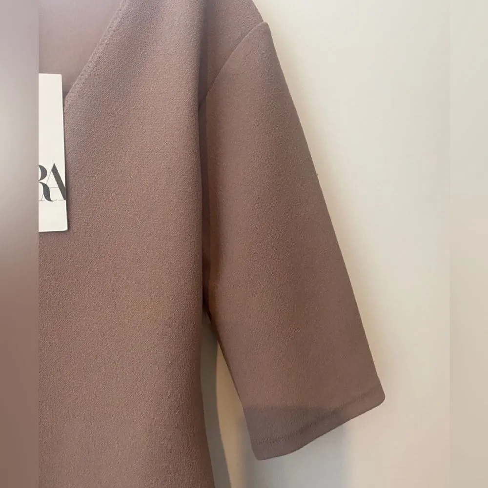 ZARA NWT Limitless Contour Bodysuit Large L Half Sleeve V-Neck Mauve Nude Modern - Image 3