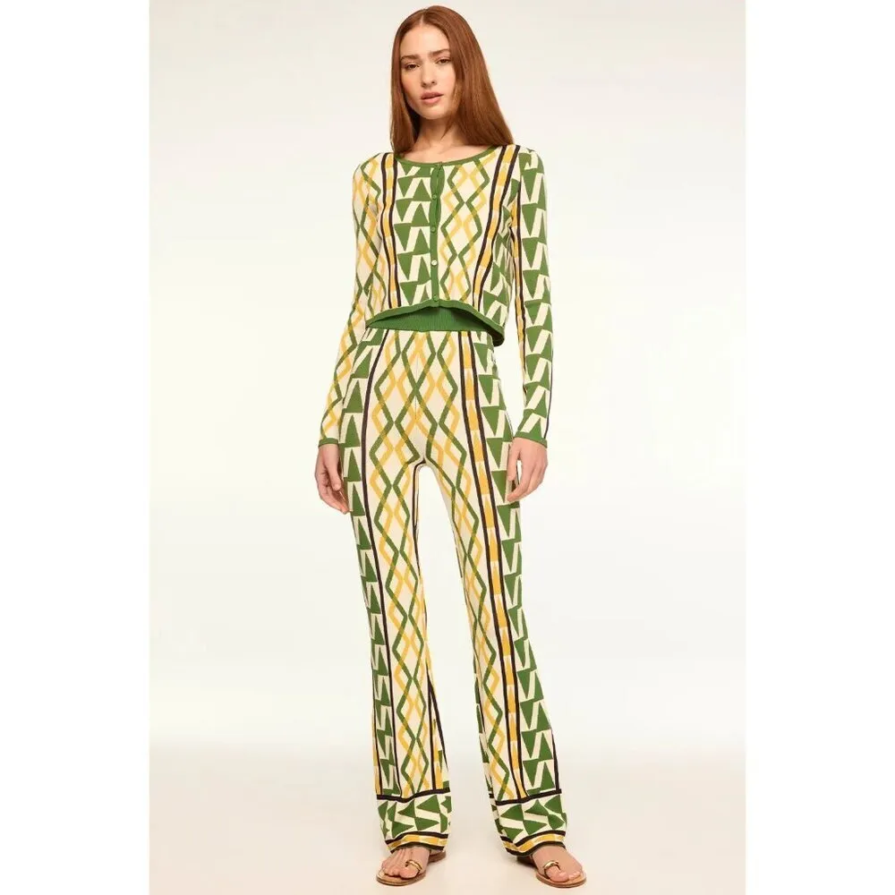 Misa Los Angeles Rialta Pants in Limoncello Geo Large New Womens Knit Trousers - Image 12