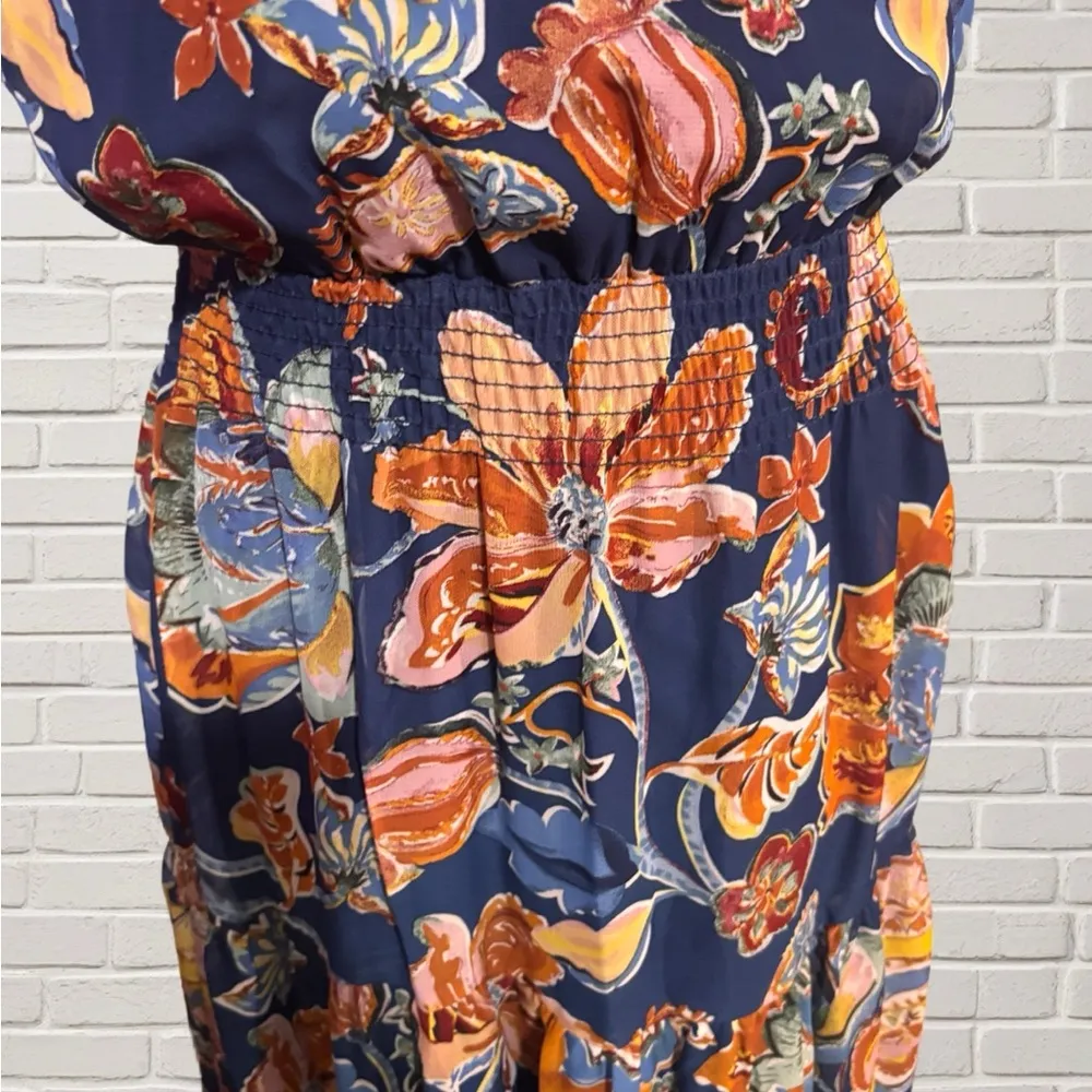 Nicole Miller New York Halter Maxi Dress Navy Floral Print Size 8 - Image 2