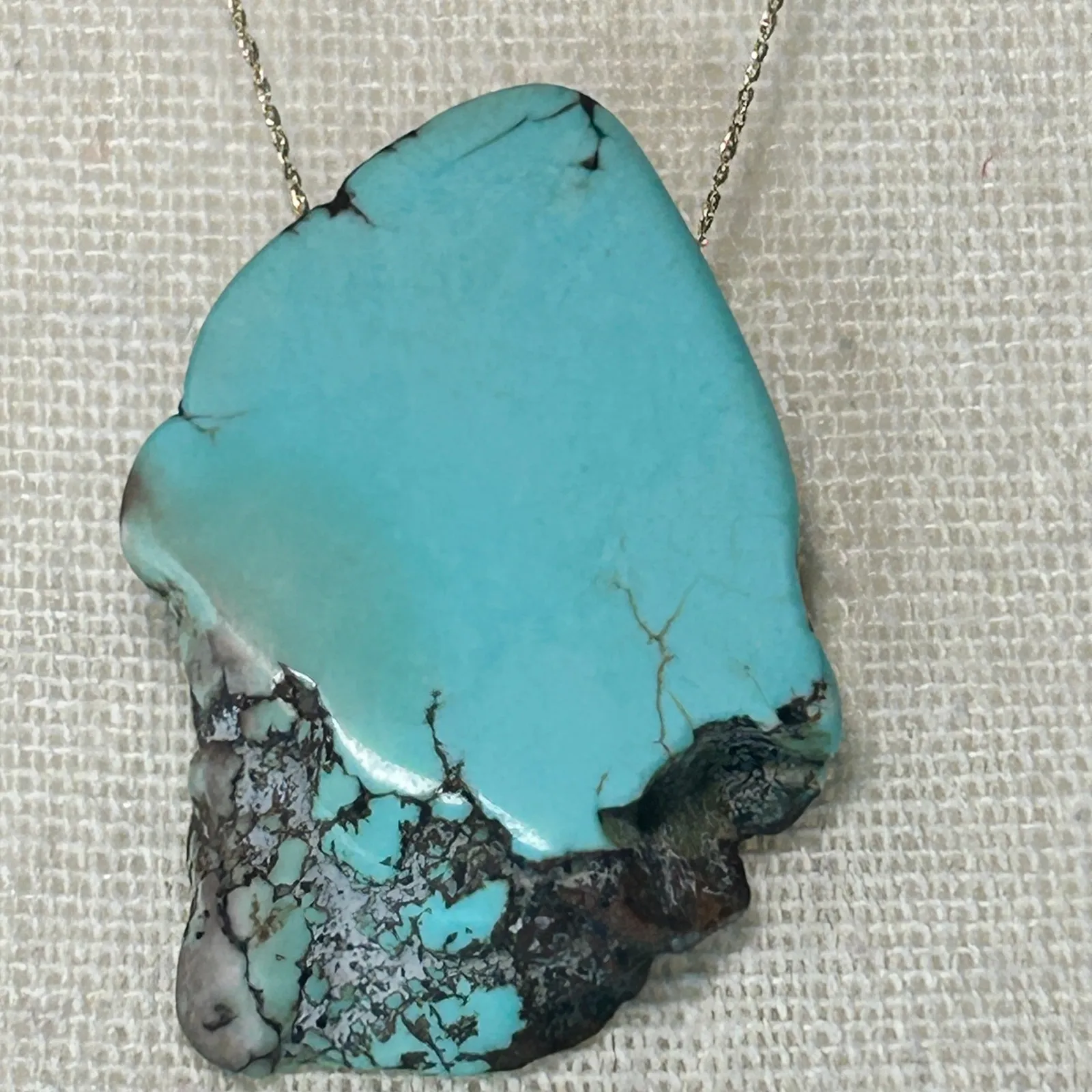 14k Gold Necklace w/‎ Black Diamond Accents & Faux Turquoise Pendant - Image 5